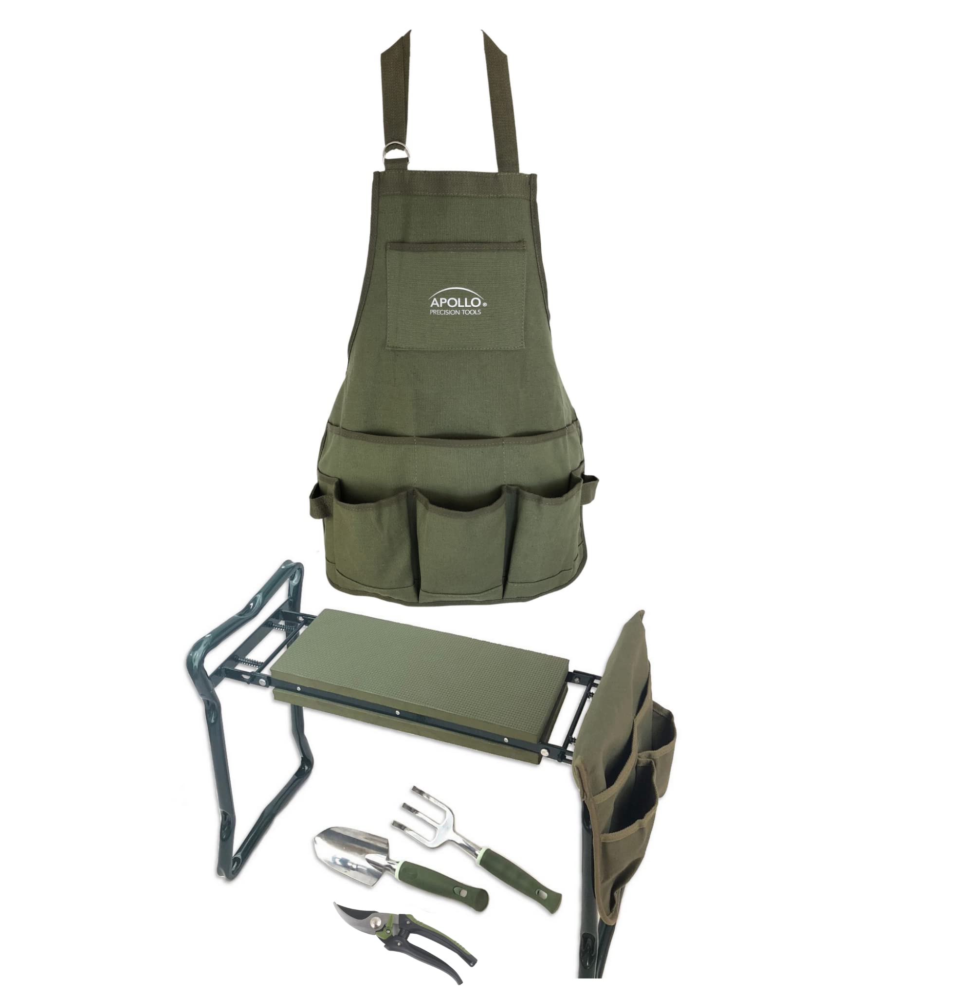 Foldable Garden Seat with Adjustable Kneeler - Ergonomic Gardening Stool with Washable Apron & 3 Tools - Perfect for Planting, Weeding & Outdoor Work - APOLLO TOOLS DT3798