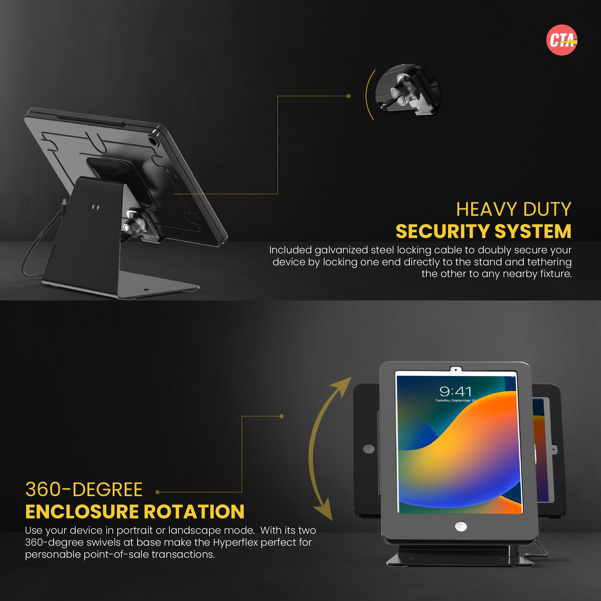 Secure Desktop POS Stand with Anti-Theft Lock & Key - Heavy Duty Aluminum Enclosure for iPad Gen 2-6, iPad Air 2 & iPad Pro 9.7