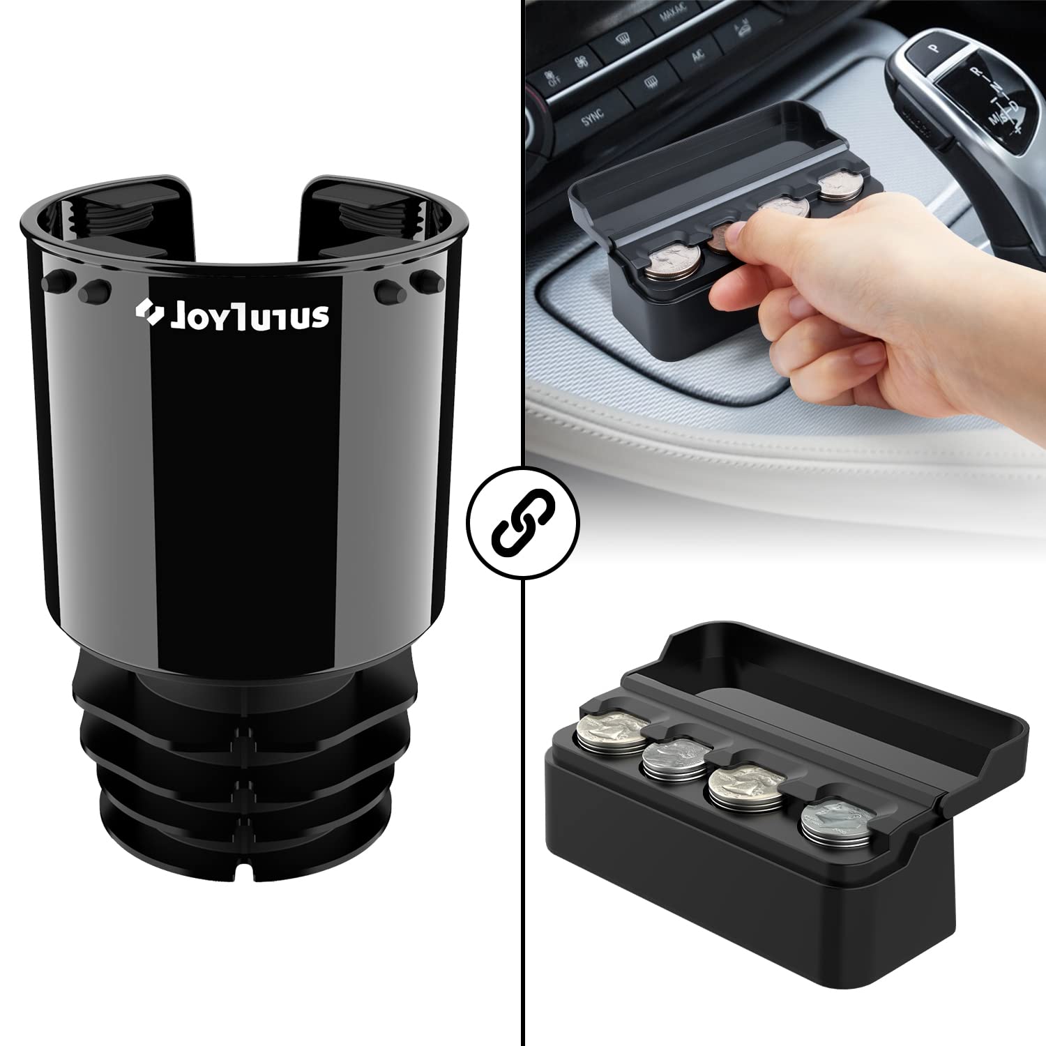 JoyTutus Car Cup Holder with Coin Holder Set - Durable Auto Accessories for Organizing Drinks & Change - Perfect for Road Trips, Commuting, and Daily Driving
