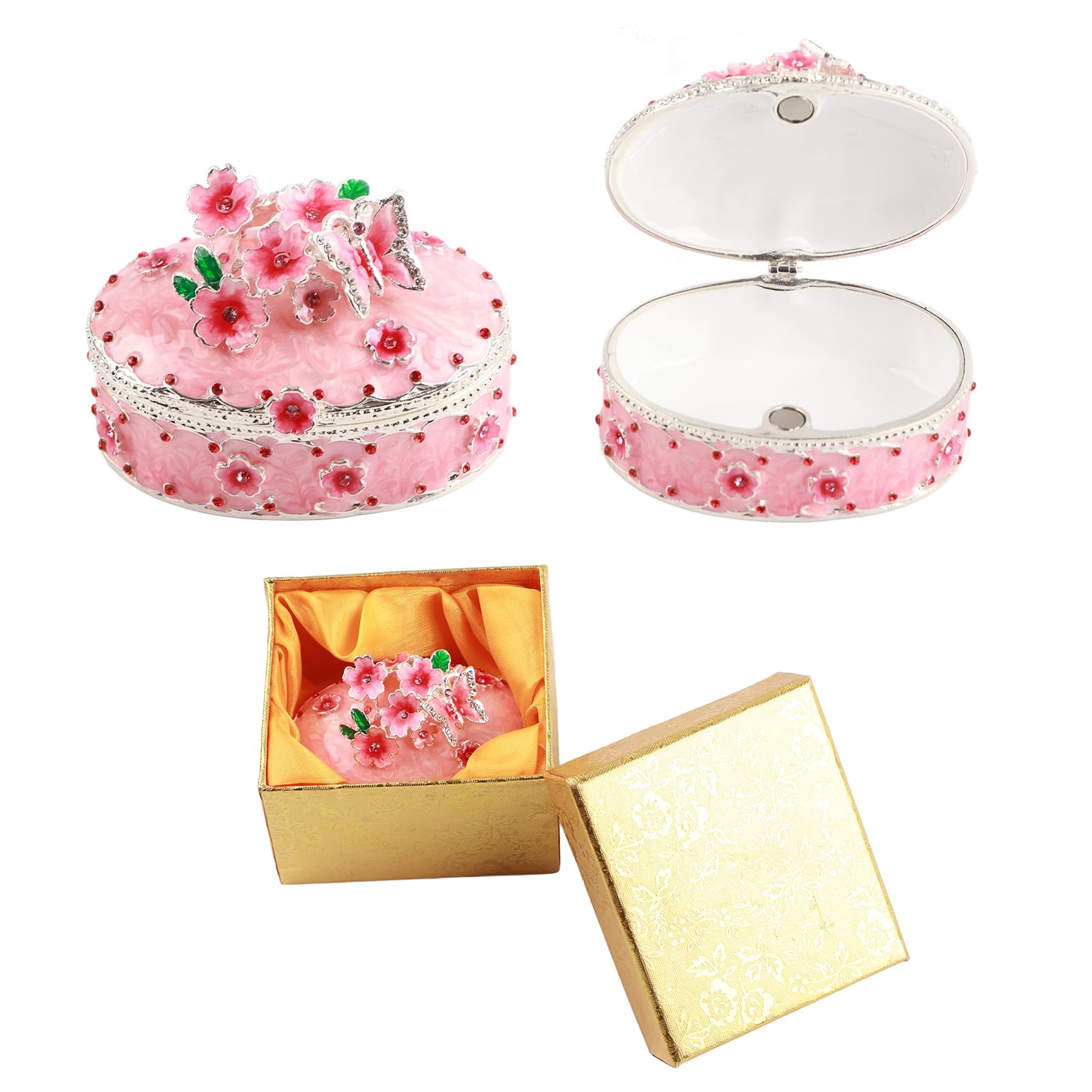 Exquisite Cherry Blossom Enamel Jewelry Box - Floral Trinket Storage & Home Decor for Women | Perfect Gift for Birthday, Wedding, Anniversary | Great for Dresser, Vanity & Bedroom Organization
