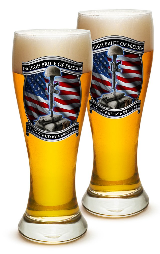Erazor Bits Pilsner US Marine Corps Beer Glasses - Set of 24 (23 Oz) Military Gifts for Men & Women - Patriotic Barware for Home, Parties & Military Events