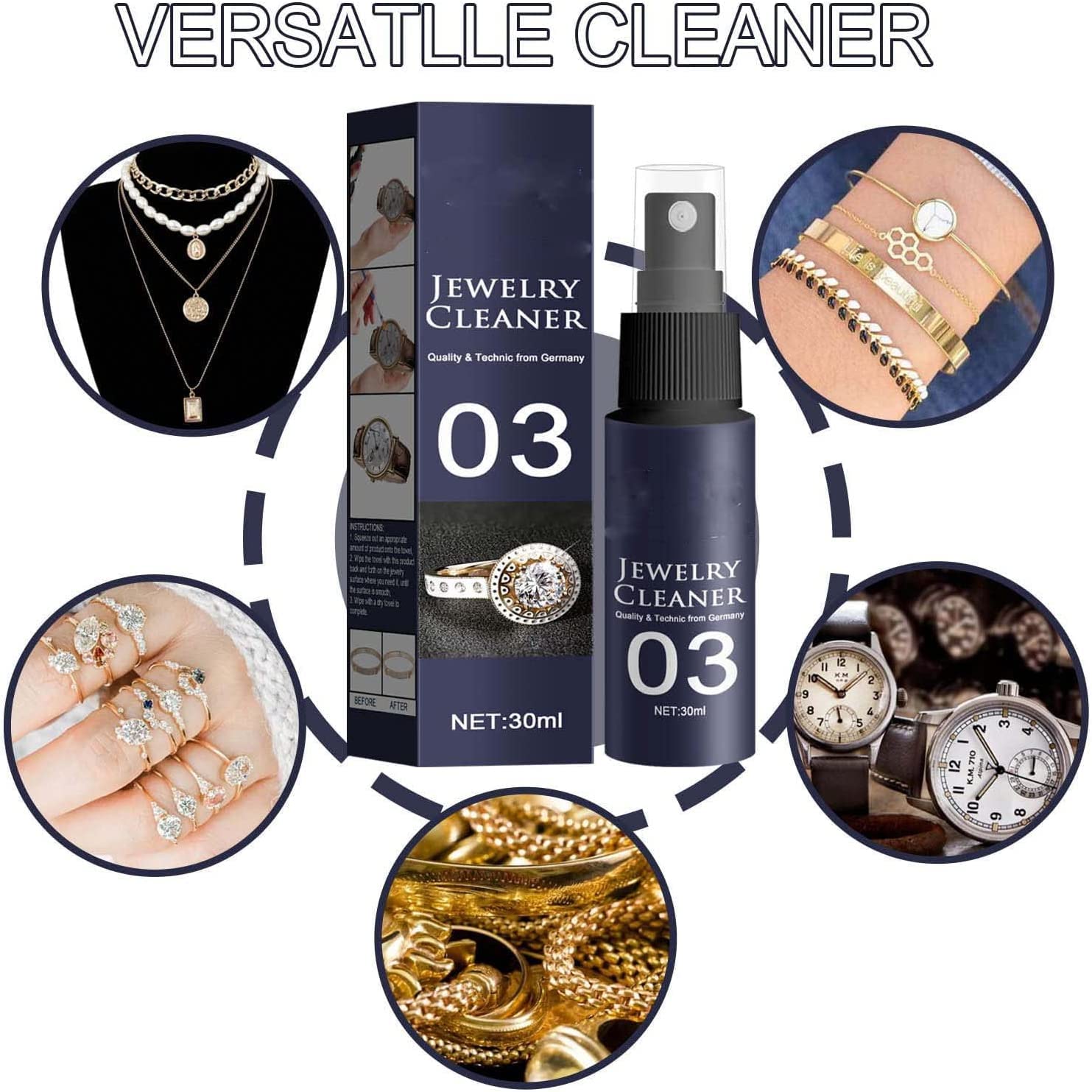 30ml Instant Shine Jewelry Cleaner for Silver, Gold & Diamonds - Anti-Tarnish Polishing Solution Spray (1pc) - Perfect for Rings, Necklaces & Watches at Home or Travel