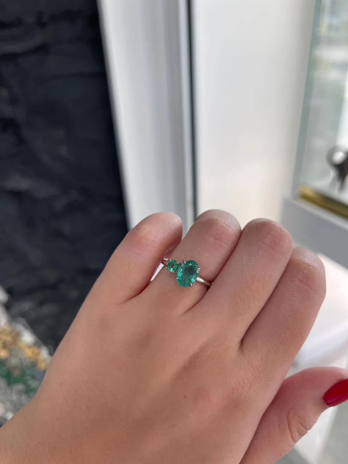 2.40 Carat Natural Emerald Toi et Moi Ring with Oval & Round Cut Gemstones - Perfect for Engagement, Anniversary & Romantic Gifts