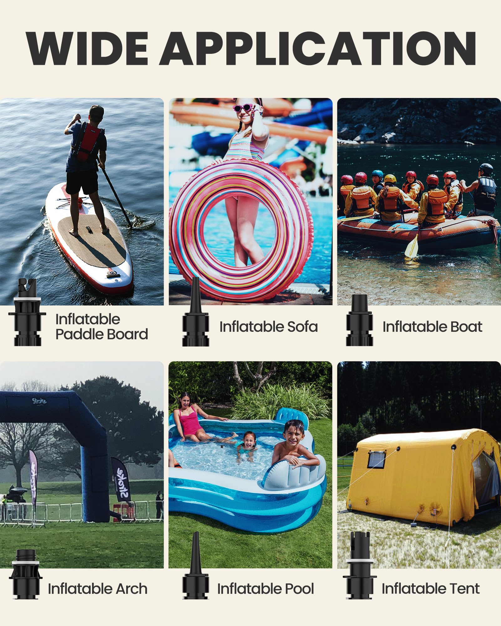 OutdoorMaster Electric SUP Pump Adapter & Air Hose Kit with 7 Nozzles - High Pressure Inflator for Inflatable Paddle Boards, Boats, Tents & Swimming Pools - Perfect for Beach, Lake & Outdoor Water Activities