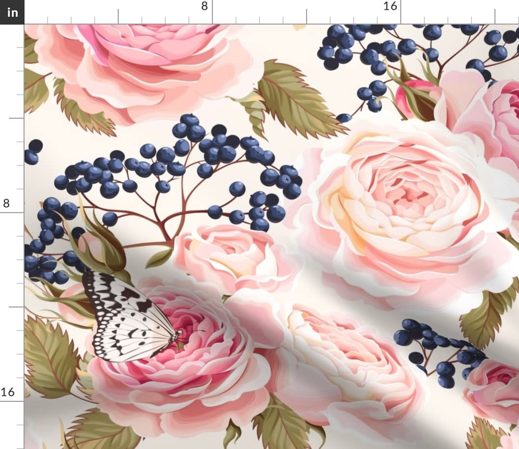 Spring Garden Victorian Botanical Large Scale Chintz Flower Meadow Printed Petal Signature Cotton Fabric by The Yard - Premium Spoonflower Fabric for Sewing, Quilting, Apparel, Crafts & Home Decor | Perfect for Dresses, Curtains, Pillows and DIY Projects