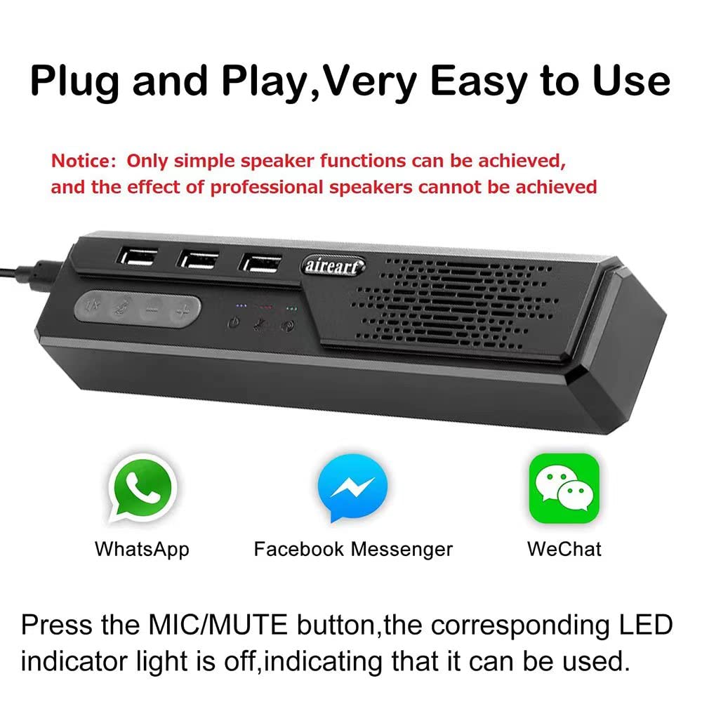 Y2106 USB Powered Computer Speaker with Microphone, USB-Hub, 3.5mm Headphone Jack, Wired Sound Bar for Teams, Zoom Meetings, Online Study, and Home Office