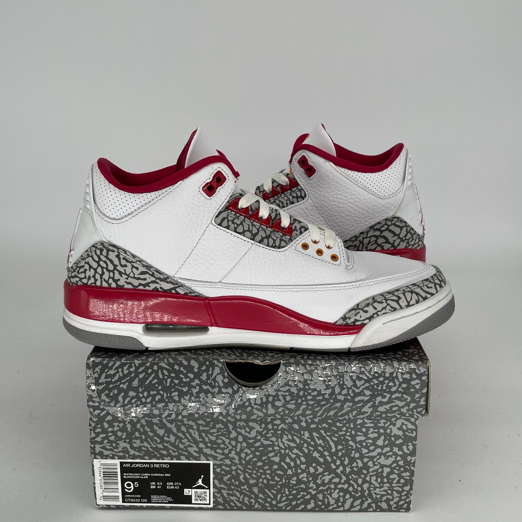 AIR JORDAN 3 CARDINAL Retro Sneakers Men's Size 9.5 (CT8532-126) - Basketball Shoes for Men, Streetwear Fashion & Casual Wear
