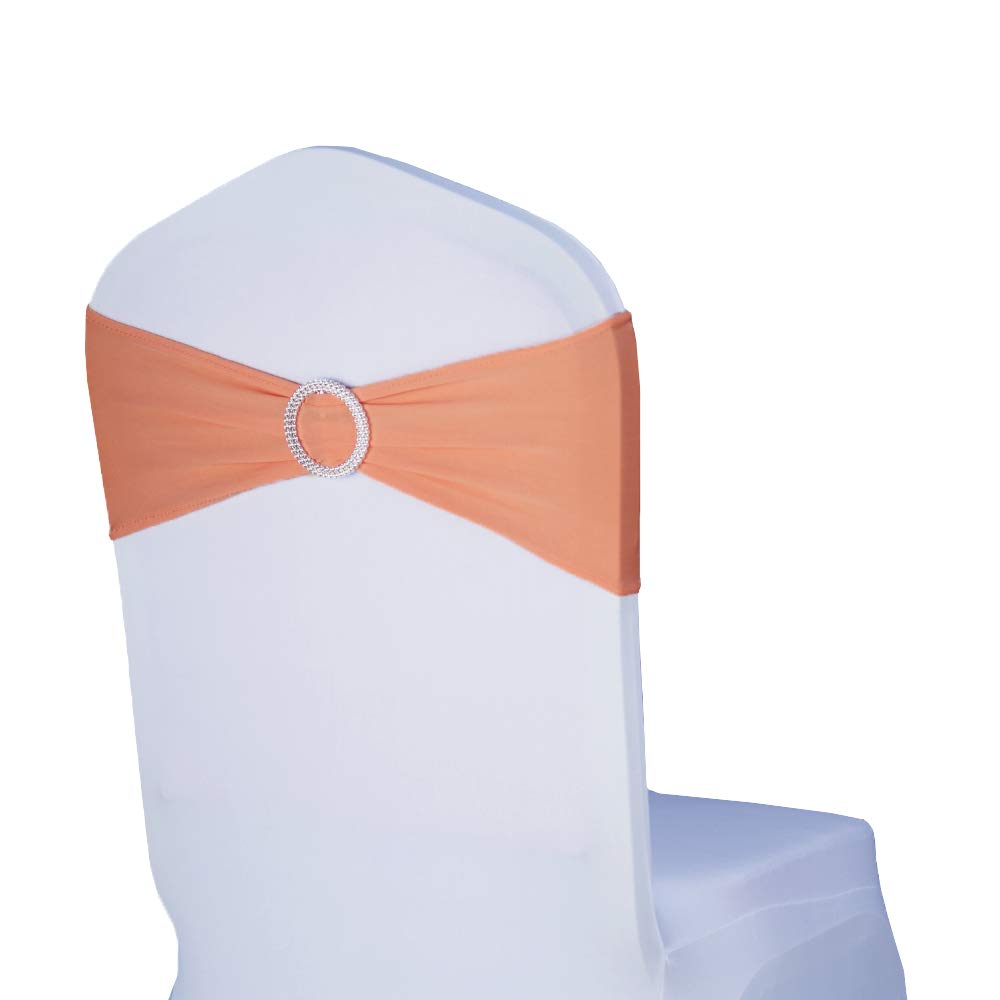 50 Pack Peach Wedding Chair Sash Bands - Adjustable Elastic Chair Decor with Buckle Slider for Wedding, Party & Event Decorations - Perfect for Bridal Showers, Receptions & Banquets