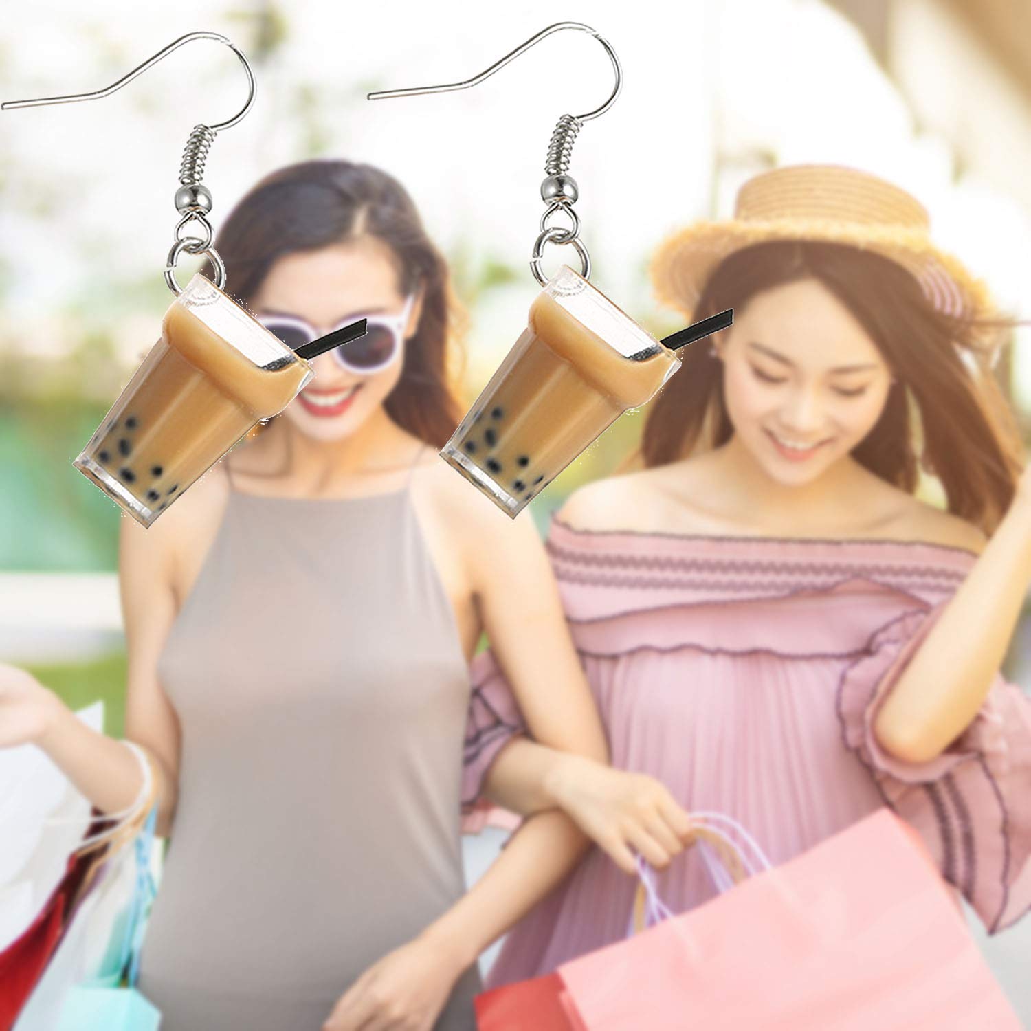 Boba Bubble Resin Pearl Milk Tea Dangle Earrings - Cute Kawaii Jewelry Gift for Women & Girls - Perfect for Tea Parties, Cosplay & Anime Lovers