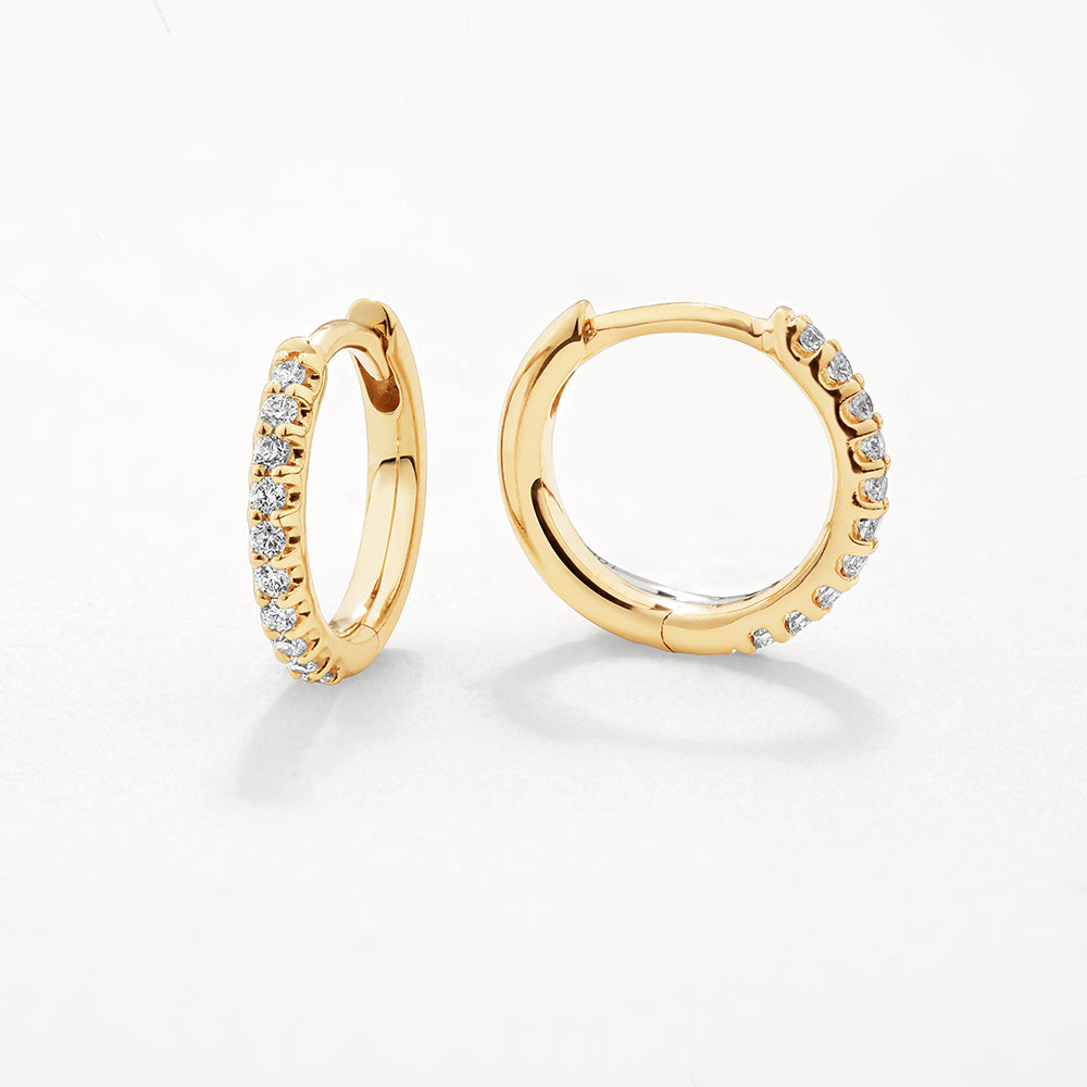 10k Gold Diamond Huggie Earrings for Women - Elegant Everyday Hoop Earrings for Work, Party & Special Occasions
