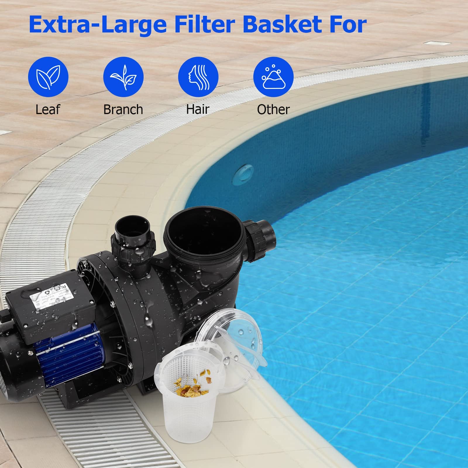 1.1HP In-Ground & Above-Ground Single Speed Pool Pump - 800W/115V, 3962GPH High Flow Swimming Pool Pump with Filter Basket - Self-Priming, Low Noise, Powerful Performance - Ideal for Residential Pools, Spas, and Water Circulation Systems