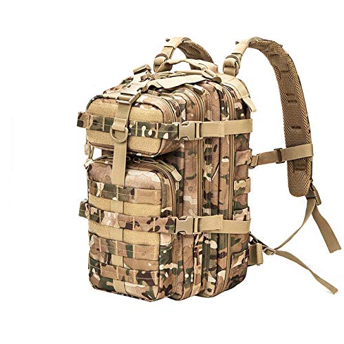 X&X 30L Mini Tactical Backpack with Molle System - Hydration Ready Small Assault Rucksack, Expandable Design with Laptop Compartment (Bladder Not Included) - Perfect for Hiking, Camping, Airsoft & Outdoor Adventures