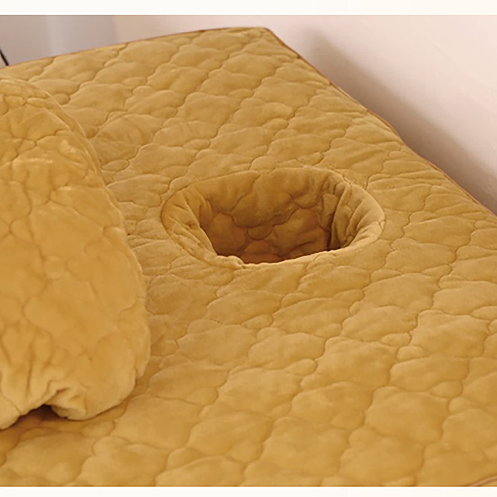 4-Piece Flannel Thickened Lace Massage Table Sheet Set - Soft Warm Cotton Beauty Bedspreads for Spa & Body Physiotherapy - Yellow 180x70cm (71x28in) - Perfect for Massage Therapy, Salon Treatments, and Home Relaxation