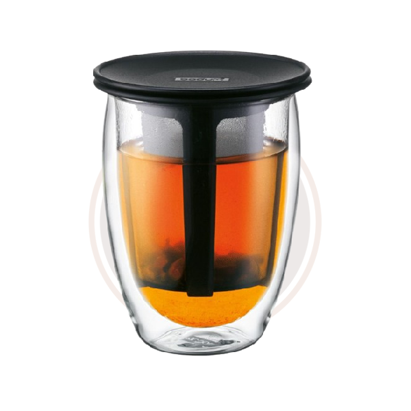 Premium Double Wall Insulated Glass Bistro Mug - 12 oz (0.35L) with Built-in Tea Strainer - Perfect for Coffee, Tea & Hot Beverages at Home or Office