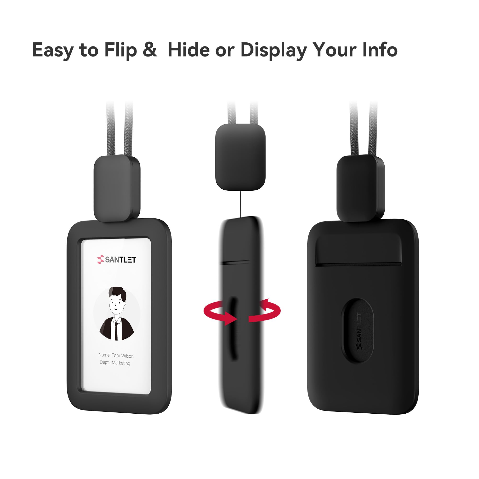 Silicone ID Badge Holder with Retractable Cord & Breakaway Buckle for Office Staff & Teachers