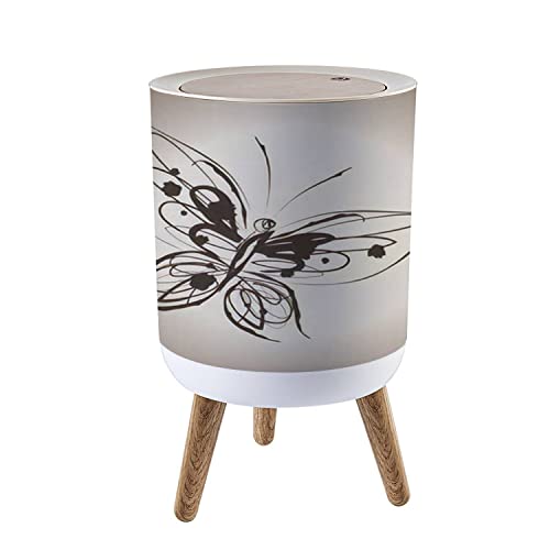 Small Trash Can with Lid - 1.8 Gallon Round Waste Bin with Butterfly Ink Splash Design, Dog-Proof Press Cover for Kitchen, Bathroom & Living Room | Elegant Grunge Style Home & Office Garbage Solution
