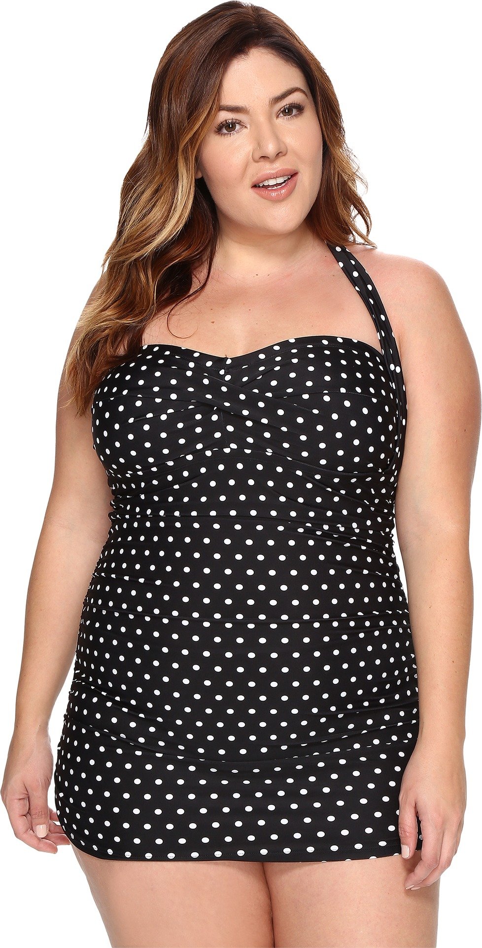 Lauren Ralph Lauren Women's Plus Size Retro Polka Dot Swim Dress Cover-Up Black/White - Beach Vacation, Pool Party & Summer Outfit Essential