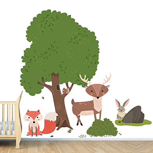 Woodland Animal Wall Stickers - Baby Fox, Rabbit, Bunny & Bird Nursery Decals - Forest Themed Vinyl Decals for Kids Room Decor - Perfect for Nursery, Playroom & Bedroom Wall Art
