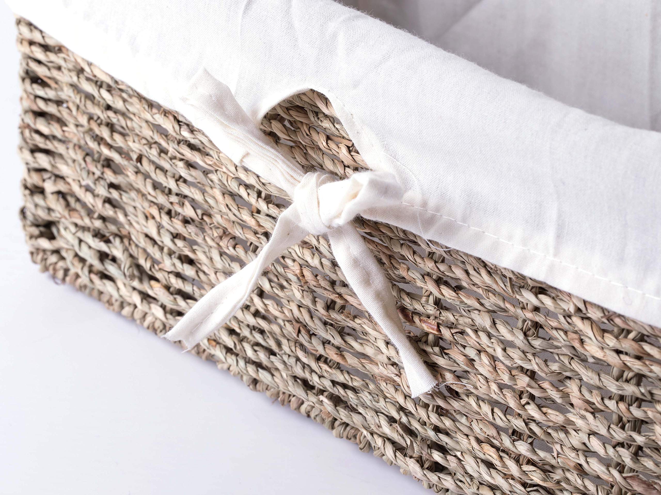 Vintiquewise(TM) Seagrass Storage Basket with White Lining - Set of 2 | Perfect for Bathroom Organization, Nursery Decor & Farmhouse Style Home Storage
