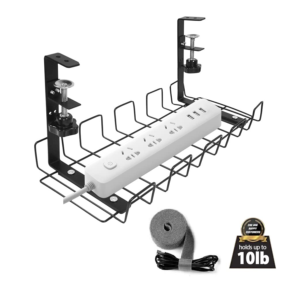 No Drill Under Desk Cable Management Tray - Hippo & Frog Wire Organizer for Standing Desks, Office & Home Use - 15.94