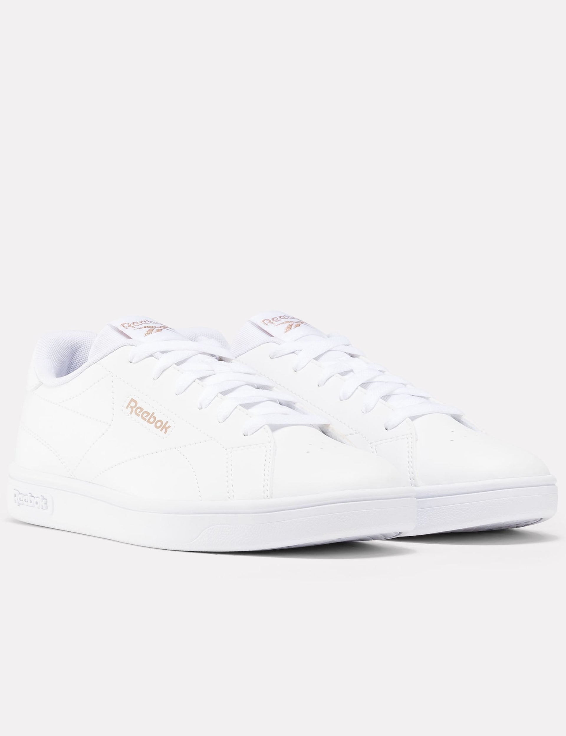 White & Rose Gold Court Clean Sneakers - Stylish Women's Tennis Shoes for Casual Wear & Gym Workouts
