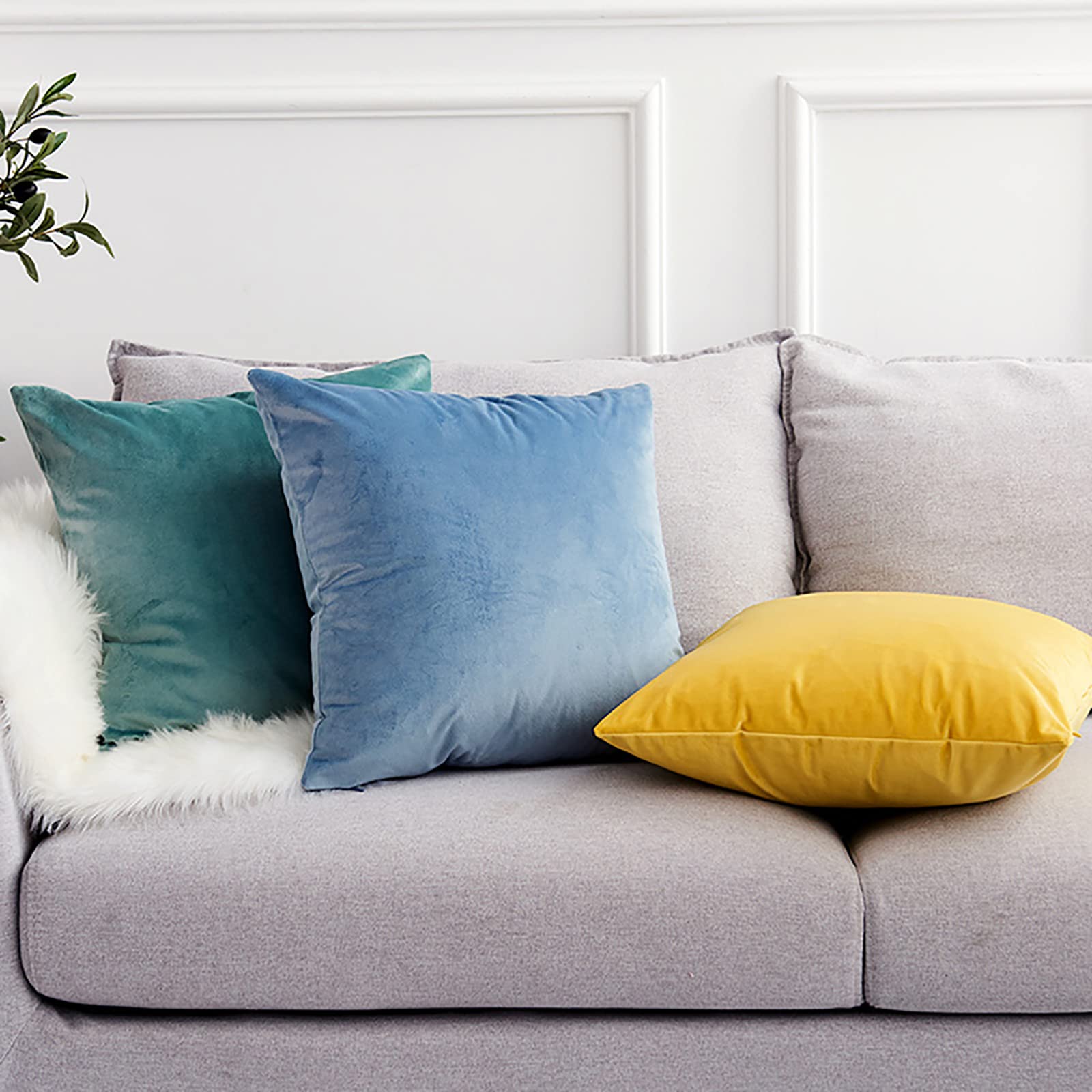 TREELY Velvet Pillow Covers 18x18 Inches (Pack of 2) - Soft Decorative Throw Pillow Cases for Sofa, Couch, Bed & Chair - Hot Pink | Perfect for Living Room Decor, Bedroom Accents & Home Styling