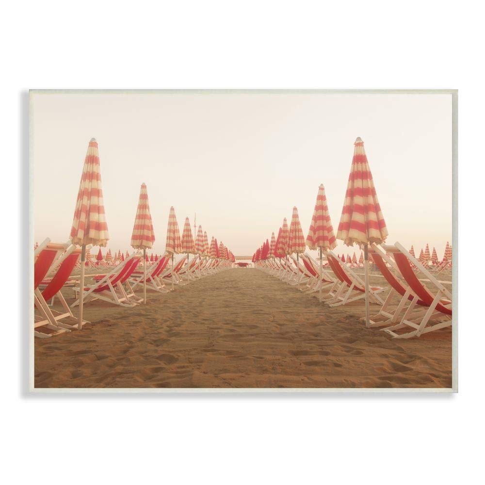 Stupell Industries Symmetric Beach Chairs on Sand Red Tan Photograph Wall Plaque - 10x15 Inch Coastal Decor by Aledanda Art - Perfect for Beach House, Living Room or Bathroom Wall Art