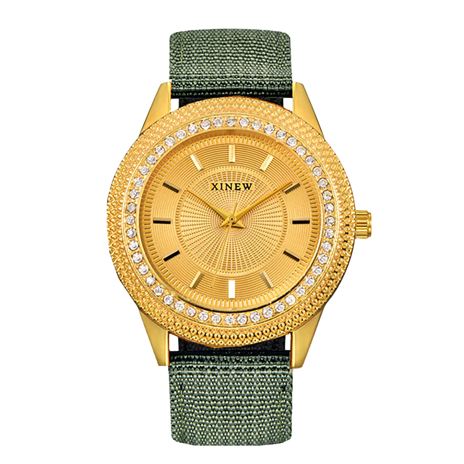 Luxury Diamond Belt Watch for Men - Dual Time Nylon Strap Fashion Watch - Perfect Gift for Business, Travel & Formal Occasions