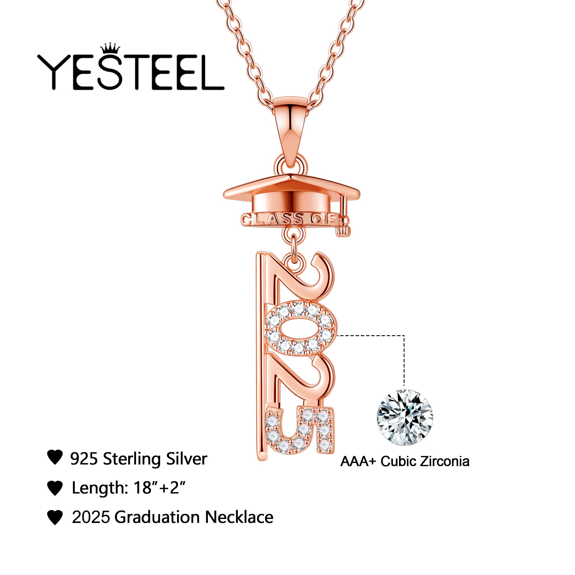 Yesteel Class of 2025 Graduation Necklace for Women - Best Friend Gift for High School & College Graduates - Elegant Jewelry for Commencement Ceremony & Special Occasions