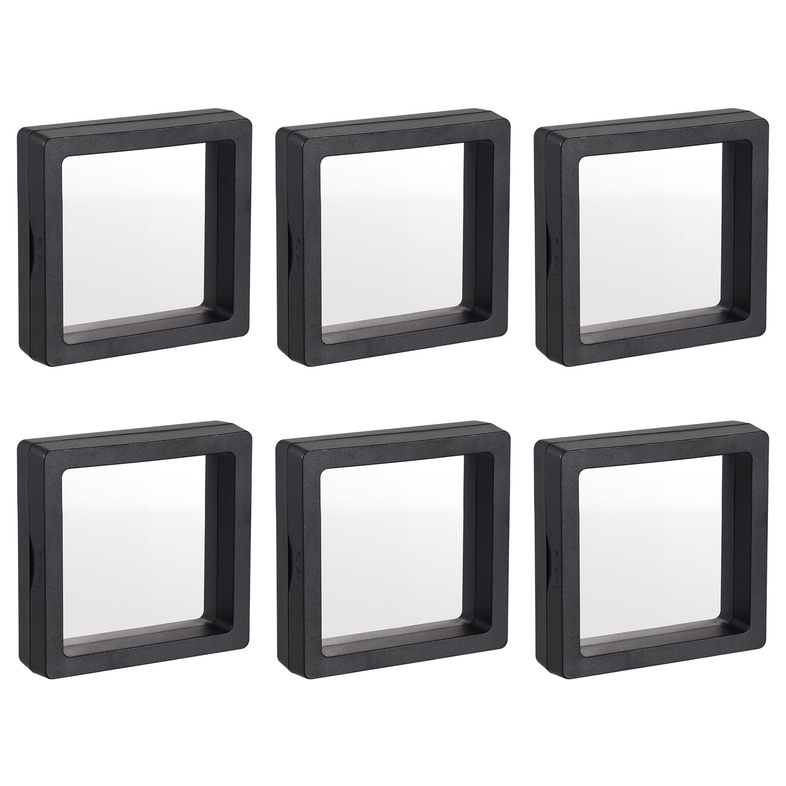 Meccanixity 3D Floating Frame Jewelry Display Stand - 2.76 x 2.76 x 0.79 Inch Black Acrylic Holder for Rings, Necklaces, Bracelets & Earrings (10 Pack) - Perfect for Retail Stores, Boutique Displays & Wedding Jewelry Presentation