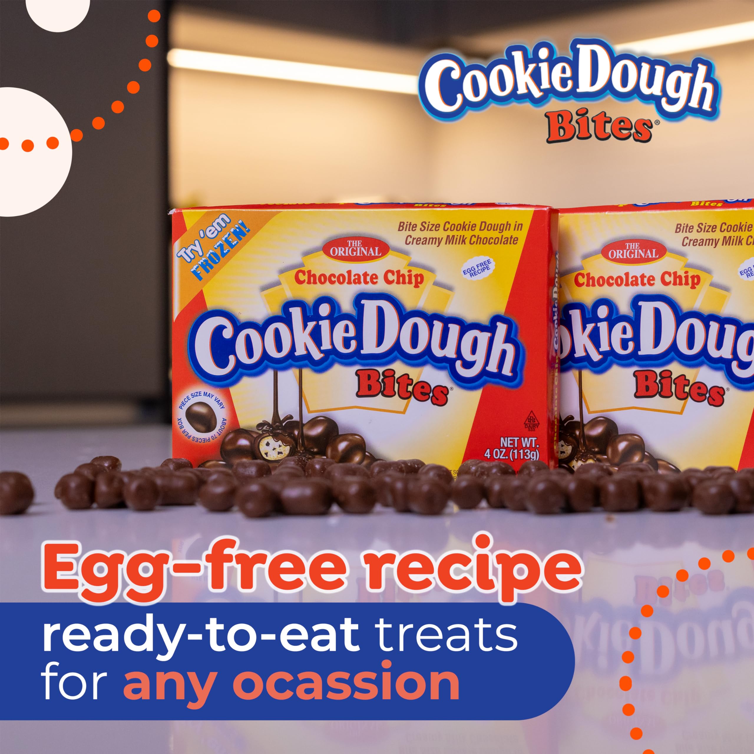 Original Chocolate Chip Cookie Dough Bites - 12 Packs (3.1 Oz Each) - Ready-to-Eat Snacks for Parties, School Lunches & On-the-Go Treats