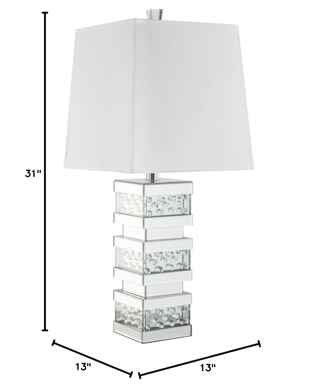 Acme Nysa Square Table Lamp - White Fabric Shade with Mirrored Base - Modern Bedside & Living Room Lighting for Home Decor