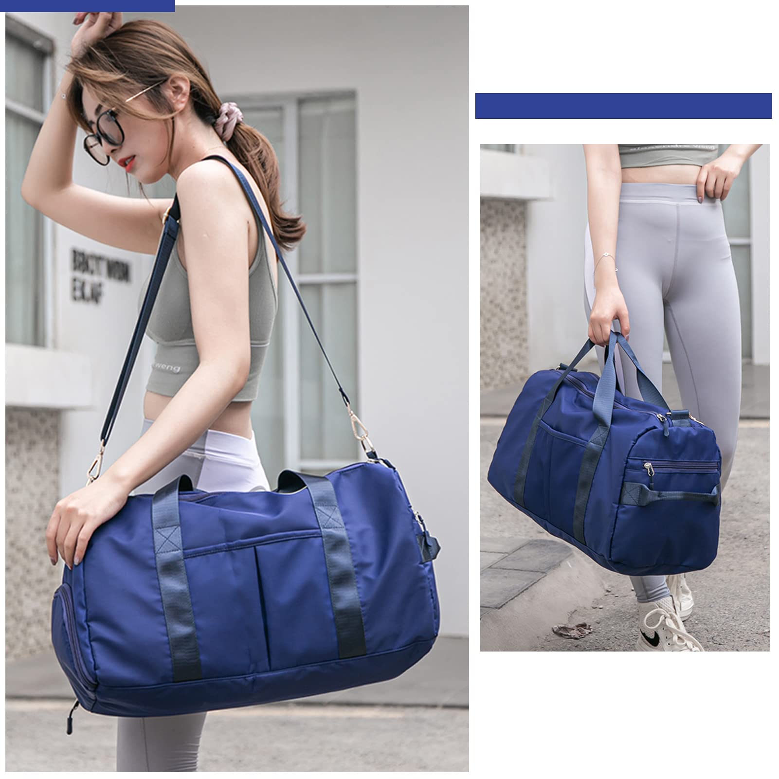 KARRESLY Women's Sports Gym Bag - Large Travel Duffel with Wet Pocket & Shoe Compartment - Perfect for Gym, Yoga, Swimming & Workout - Water-Resistant & Durable (Blue)
