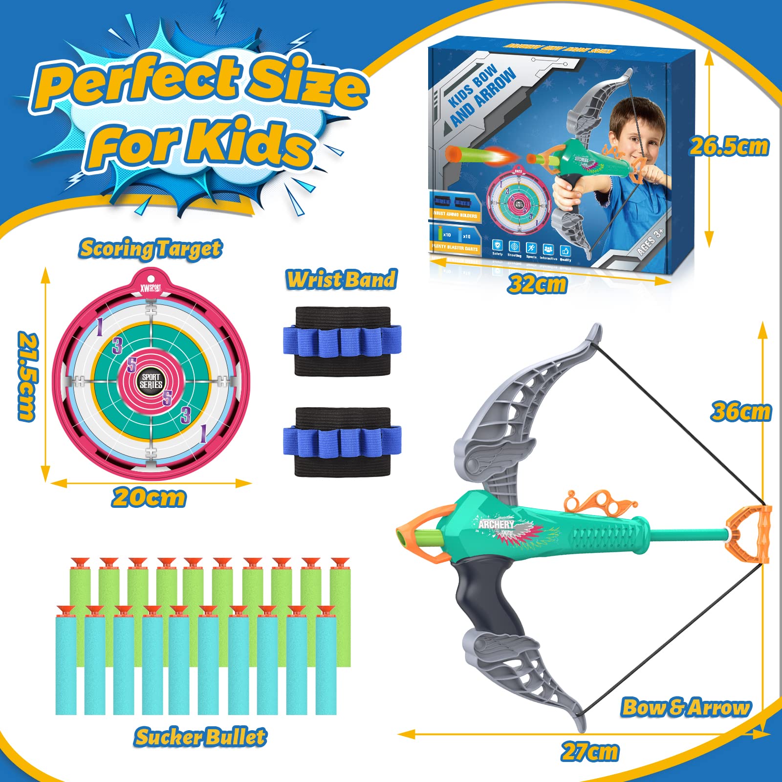 Hiwezezc Kids Bow and Arrow Set - Outdoor Games & Sports Toys for Children | Perfect Birthday Gifts, Backyard Play, and Camping Activities