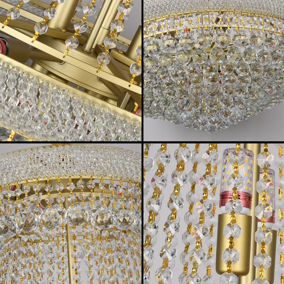 Luxury 20-Light Gold Crystal Chandelier - Empire Style Ceiling Hanging Light Fixture with Crystal Pendants for Living Room, Dining Room & Staircase (32 Inches, Gold Finish) | Perfect for Elegant Home Decor, Wedding Venues & Luxury Hotel Lighting