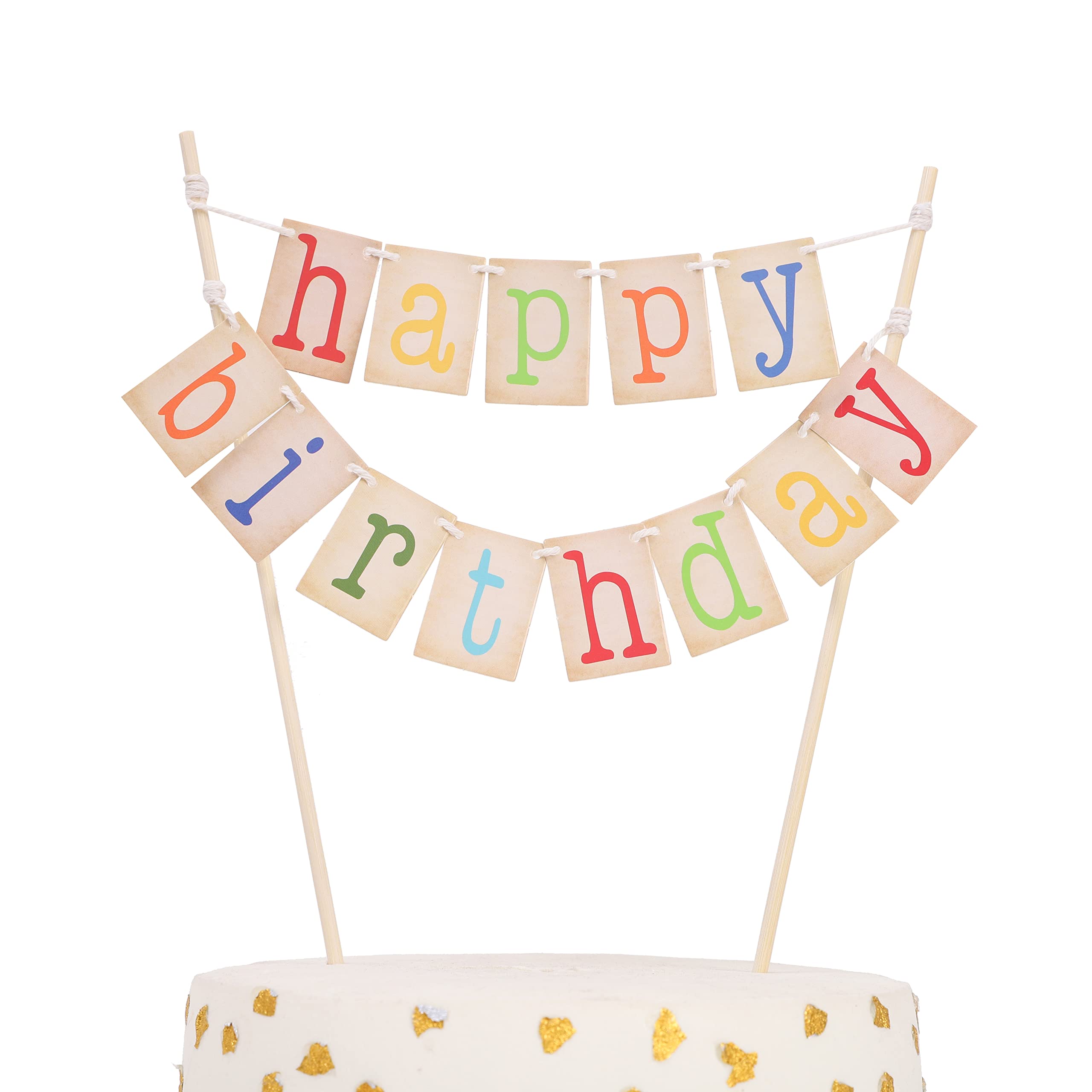 WAWOO Rainbow Happy Birthday Cake Topper - Personalized Birthday Banner for 1st Birthday Party Decorations, Baby Shower, Photo Props & Party Supplies | Perfect for Birthday Cakes, Dessert Tables, and Celebration Backdrops