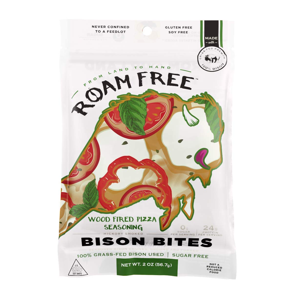 Premium Roam Free Bison Jerky Bites - 100% Grass Fed, High Protein, Sugar Free, Gluten Free | Keto & Paleo Friendly Meat Snack | Perfect for Hiking, Camping & Outdoor Adventures | Wood Fire Pizza Flavor (Pack of 10) - Ideal Gift for Men & Health-Conscious Snackers