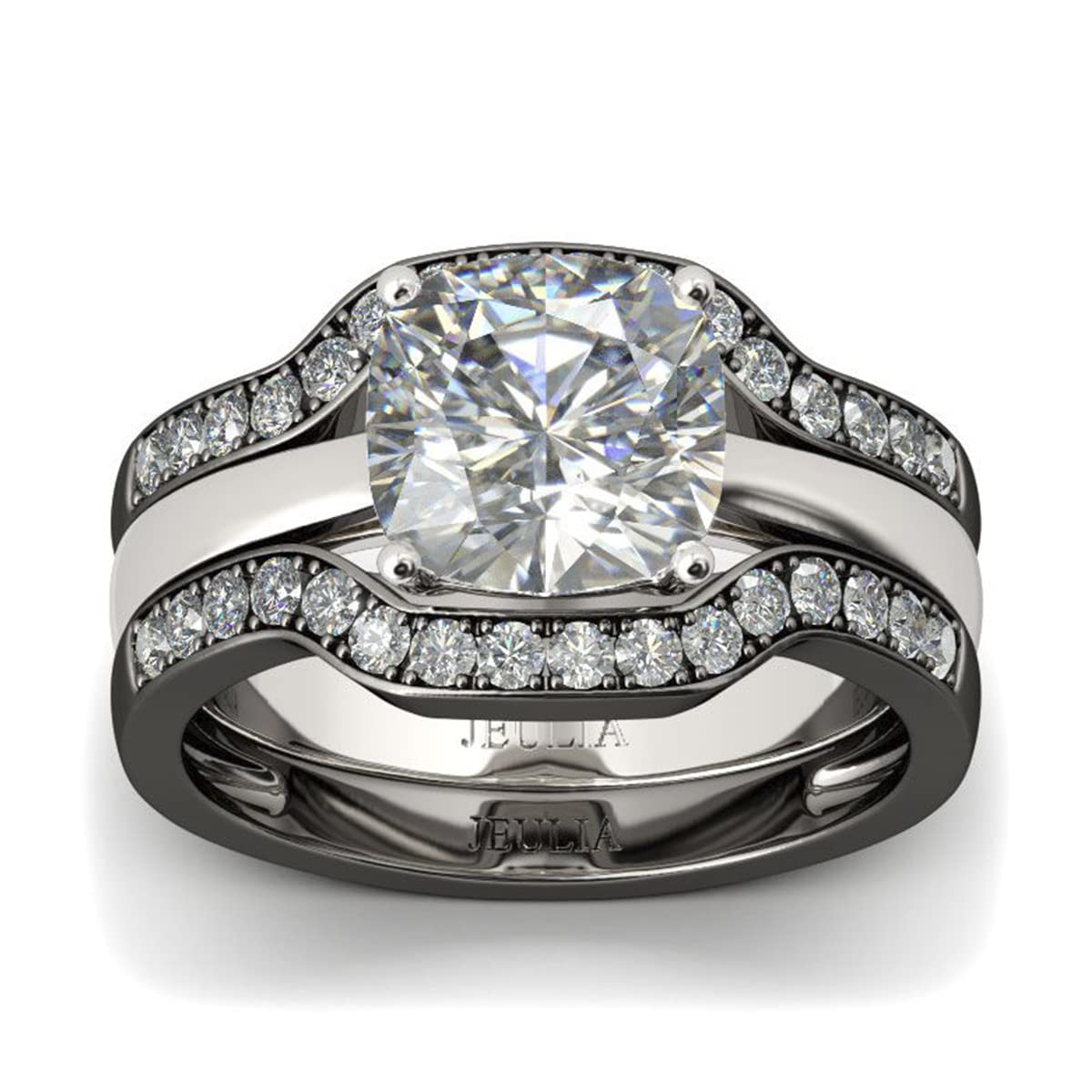 Jeulia 3.7ct Cushion Cut Diamond Ring Set - Sterling Silver Bridal Wedding Band, Halo Promise & Anniversary Ring for Women - Elegant Art Deco Jewelry with Gift Box (Perfect for Engagement, Proposal & Special Occasions)