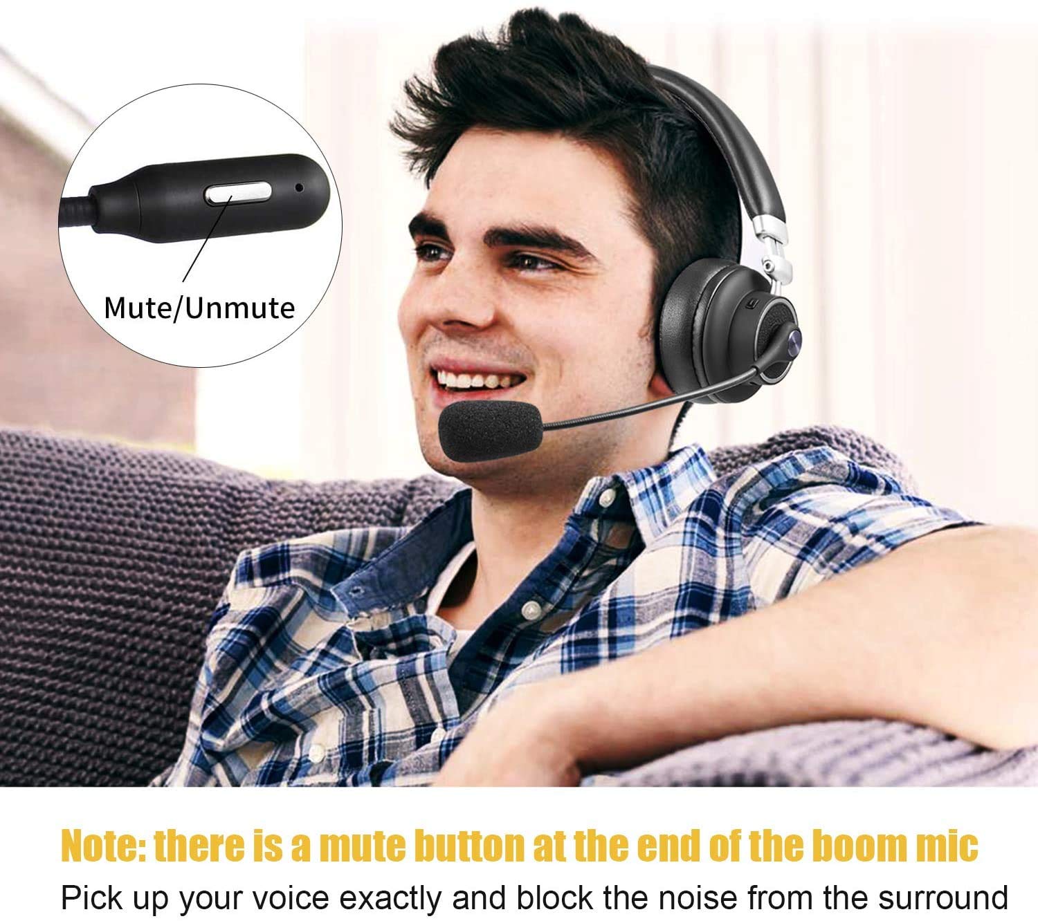 KIWITATA Wireless Bluetooth Headset for Truckers - Over Ear Noise Cancelling Headphones with Mute Mic for Truck Drivers, Business Calls, Office & Call Center - Perfect for Skype, Zoom & Remote Work