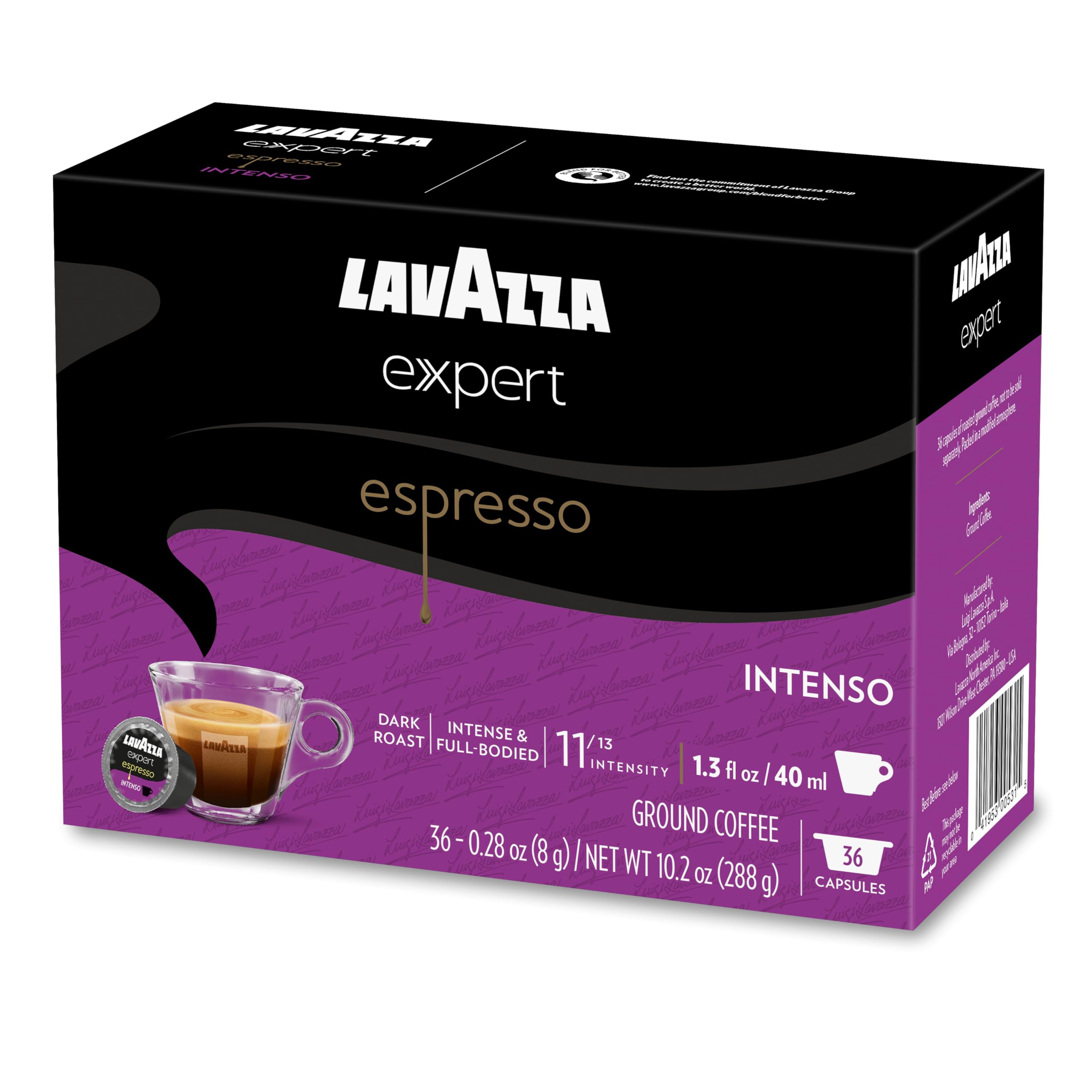 Lavazza Expert Espresso Intenso Capsules - Dark Roast Coffee Pods, Arabica & Robusta Blend (36 Count) - Compatible with Lavazza Classy Machines - Perfect for Home & Office Coffee Breaks