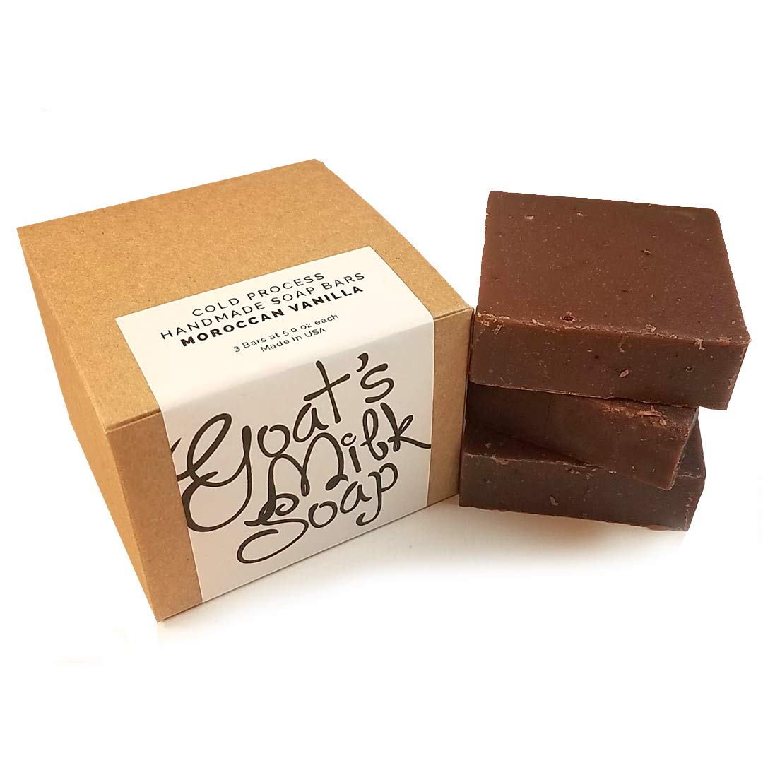 Handmade Organic Goat Milk Soap Bar with Olive Oil & Shea Butter - Moroccan Vanilla Scent, 3-Pack for Sensitive Skin | Natural Moisturizing Body Wash, Gift Set for Women & Men, Perfect for Dry Skin Care & Spa Day