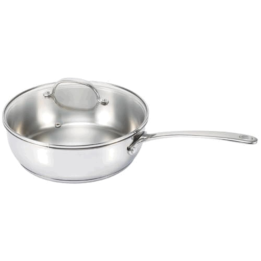 Belvia 24cm Stainless Steel Sauté Pan with Tempered Glass Lid - Nonstick Cookware for Frying, Searing & Simmering - Perfect for Gas, Electric & Induction Stovetops