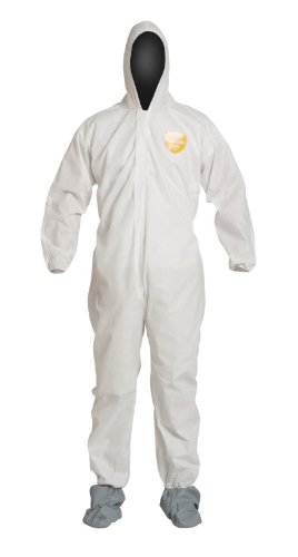 DuPont ProShield 10 Disposable Protective Coverall with Elastic Cuffs, Hood & Slip-Resistant Boots - White, Medium (25-Pack) | Chemical Protection, Medical Use & Industrial Safety Gear