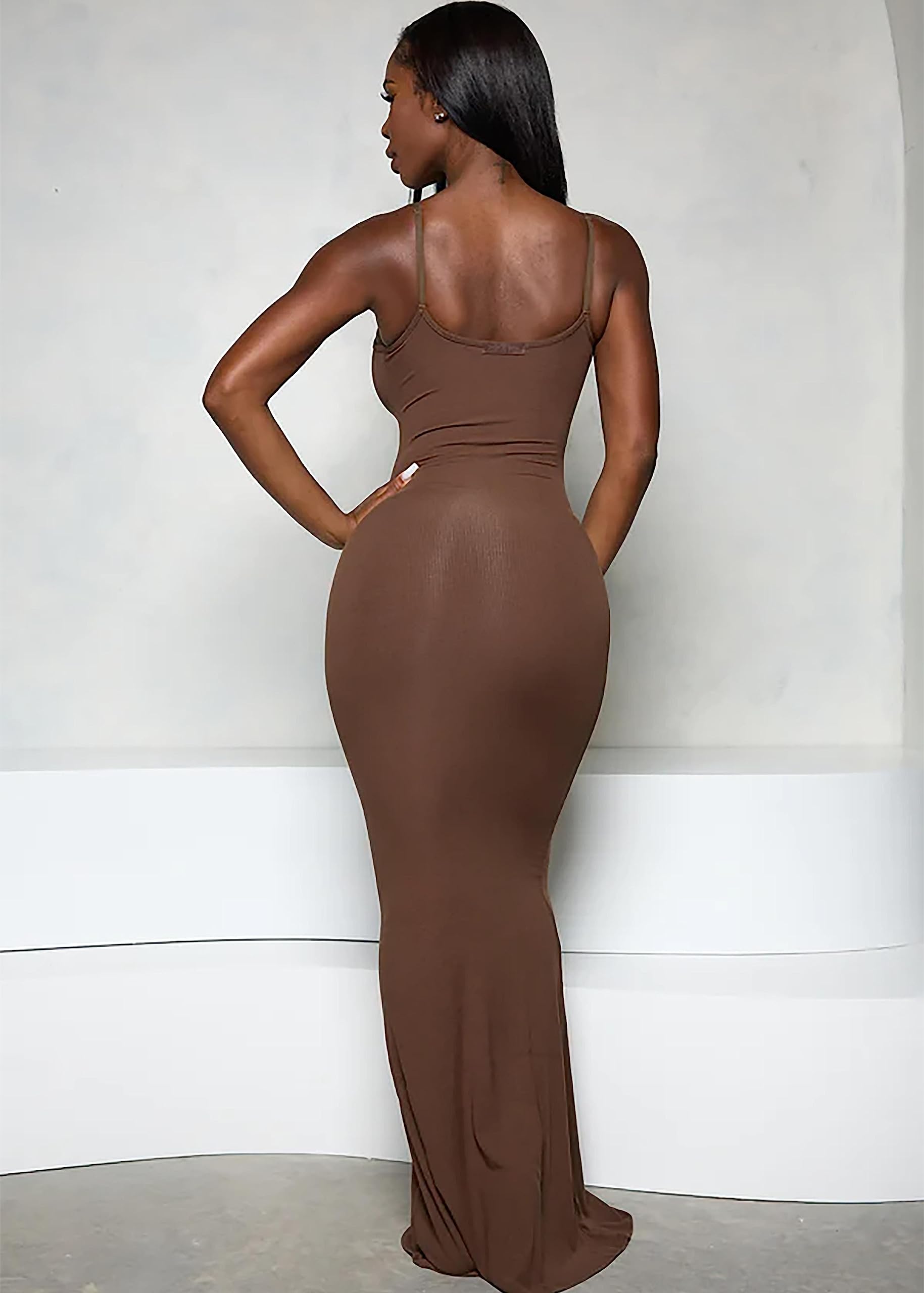 Long Bodycon Maxi Dress - Non See Through, Fitted Summer Slip Dress with Adjustable Straps | Women's Sexy Slimming Party & Evening Gown for Night Out, Club, Date Night