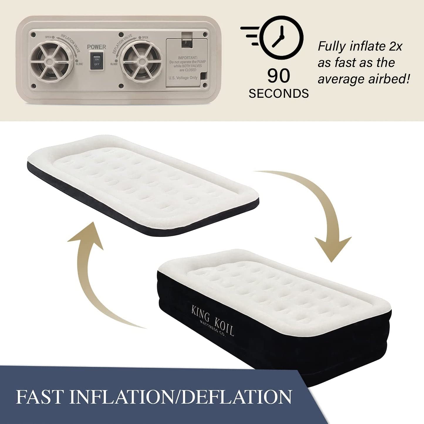 King Koil Plush Pillow Top Luxury Twin Air Mattress with Built-in High-Speed Pump - Waterproof Inflatable Airbed for Camping, Home Use & Guest Bed (1-Year Warranty) | Perfect for Outdoor Adventures, Sleepovers & Temporary Accommodations