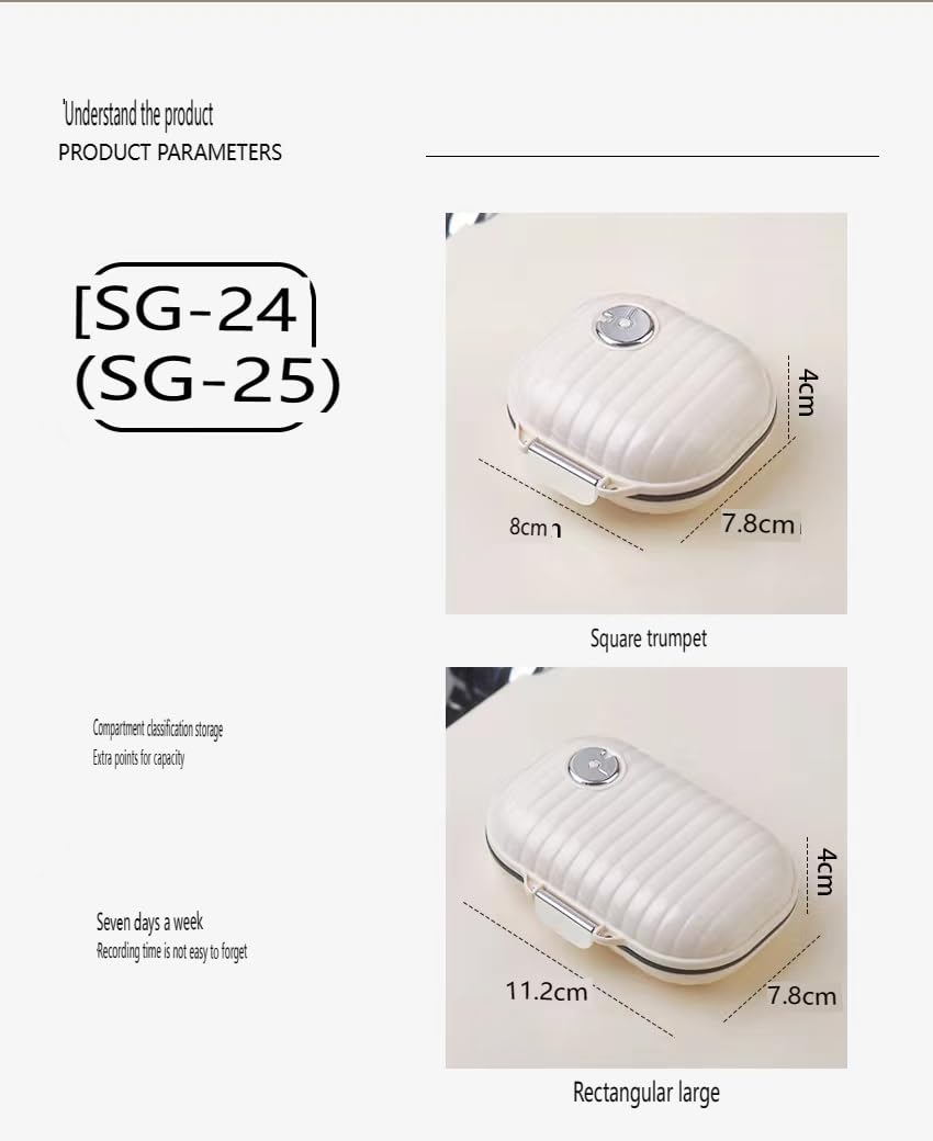 7-Compartment Pill Organizer Case with Carabiner Clip - Portable Daily Medication Dispenser for Men & Women (Beige/Small Milk White) - Perfect for Travel, Work, and Home Use