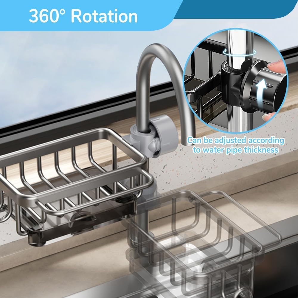 Multifunctional Kitchen Sink Organizer Rack for Sponge & Utensils - Black