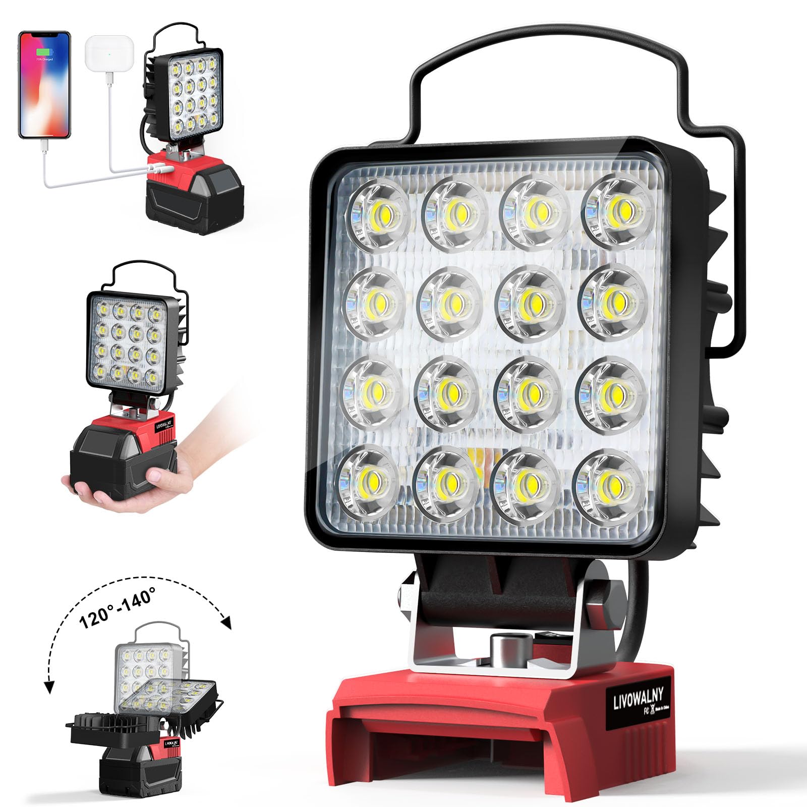 Milwaukee M18 LED Work Light - 18V Cordless Rechargeable Flashlight with USB Charger, 48W Bright Light for Construction, Automotive Repair & Outdoor Camping (Battery Not Included)