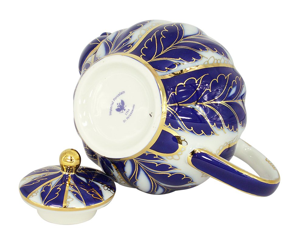 Lomonosov Porcelain Tea Set - 20 oz (600 ml) Winter Night Design Teapot with 3 Cups - Elegant Russian Tea Set for Afternoon Tea, Gifts & Home Decor