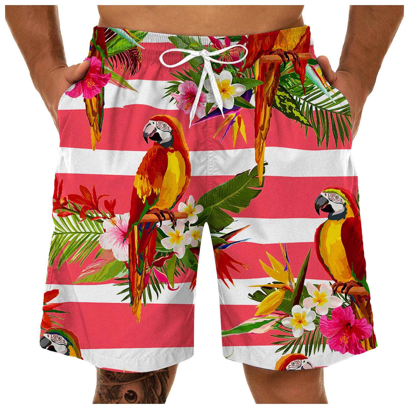 **Wohelen Men's Quick Dry Swim Shorts - Big & Tall Summer Swim Trunks with Tropical Print | Beach, Pool & Water Sports**
